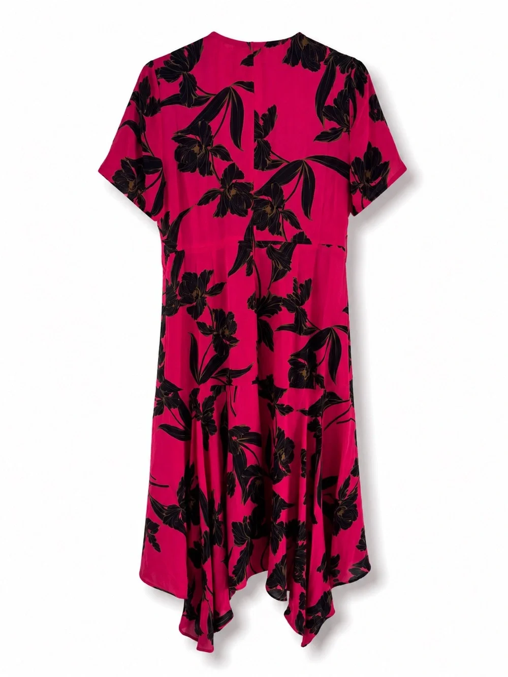 A.L.C. Cora Pink Floral Silk Asymmetrical Hem Wrap Style Designer Dress SZ 10 - Picture 3 of 6